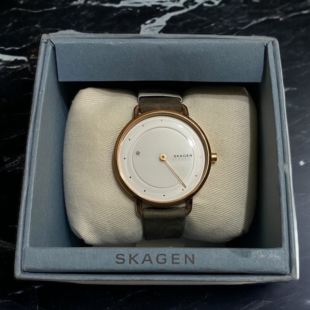 Skagen Horisont Special-Edition Genuine Diamond Gray Leather Watch - Picture 1 of 10